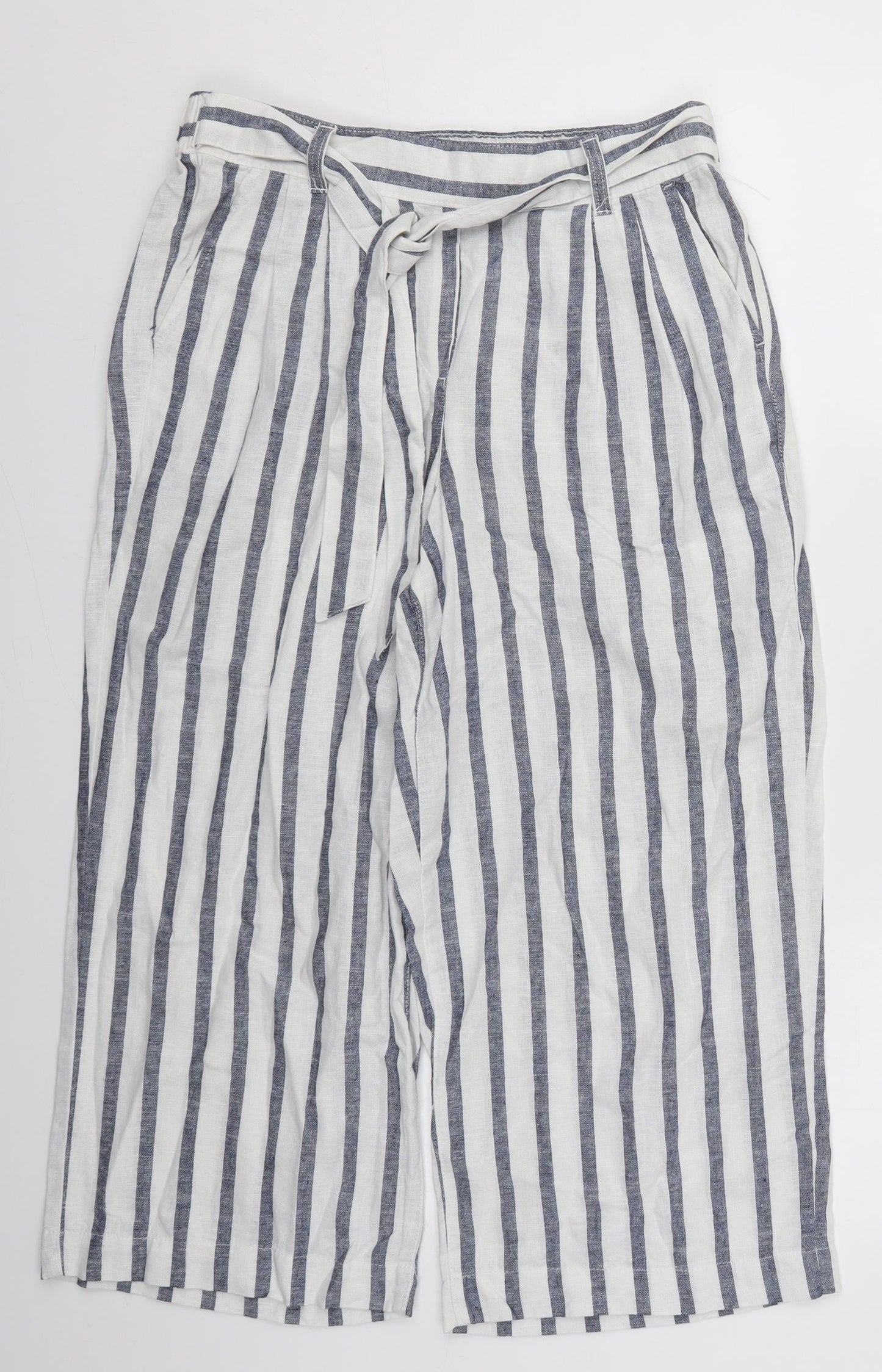 Dorothy Perkins Womens Blue Striped Linen Trousers  Size 12 L22 in Regular