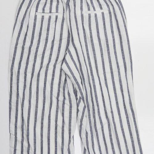Dorothy Perkins Womens Blue Striped Linen Trousers  Size 12 L22 in Regular