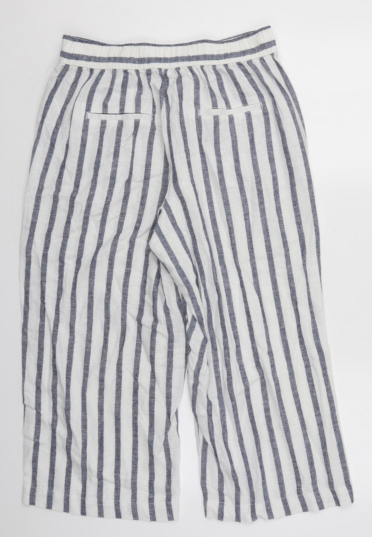 Dorothy Perkins Womens Blue Striped Linen Trousers  Size 12 L22 in Regular