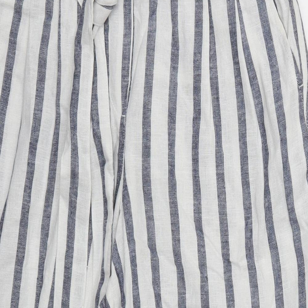 Dorothy Perkins Womens Blue Striped Linen Trousers  Size 12 L22 in Regular