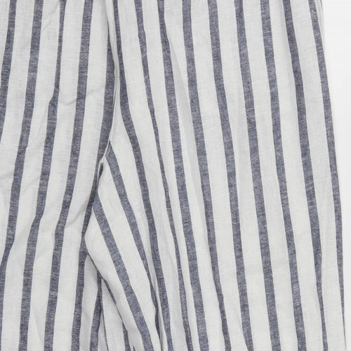Dorothy Perkins Womens Blue Striped Linen Trousers  Size 12 L22 in Regular