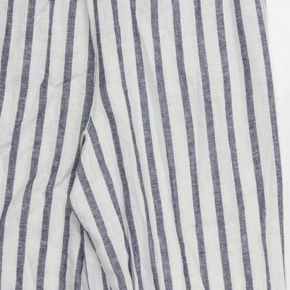 Dorothy Perkins Womens Blue Striped Linen Trousers  Size 12 L22 in Regular