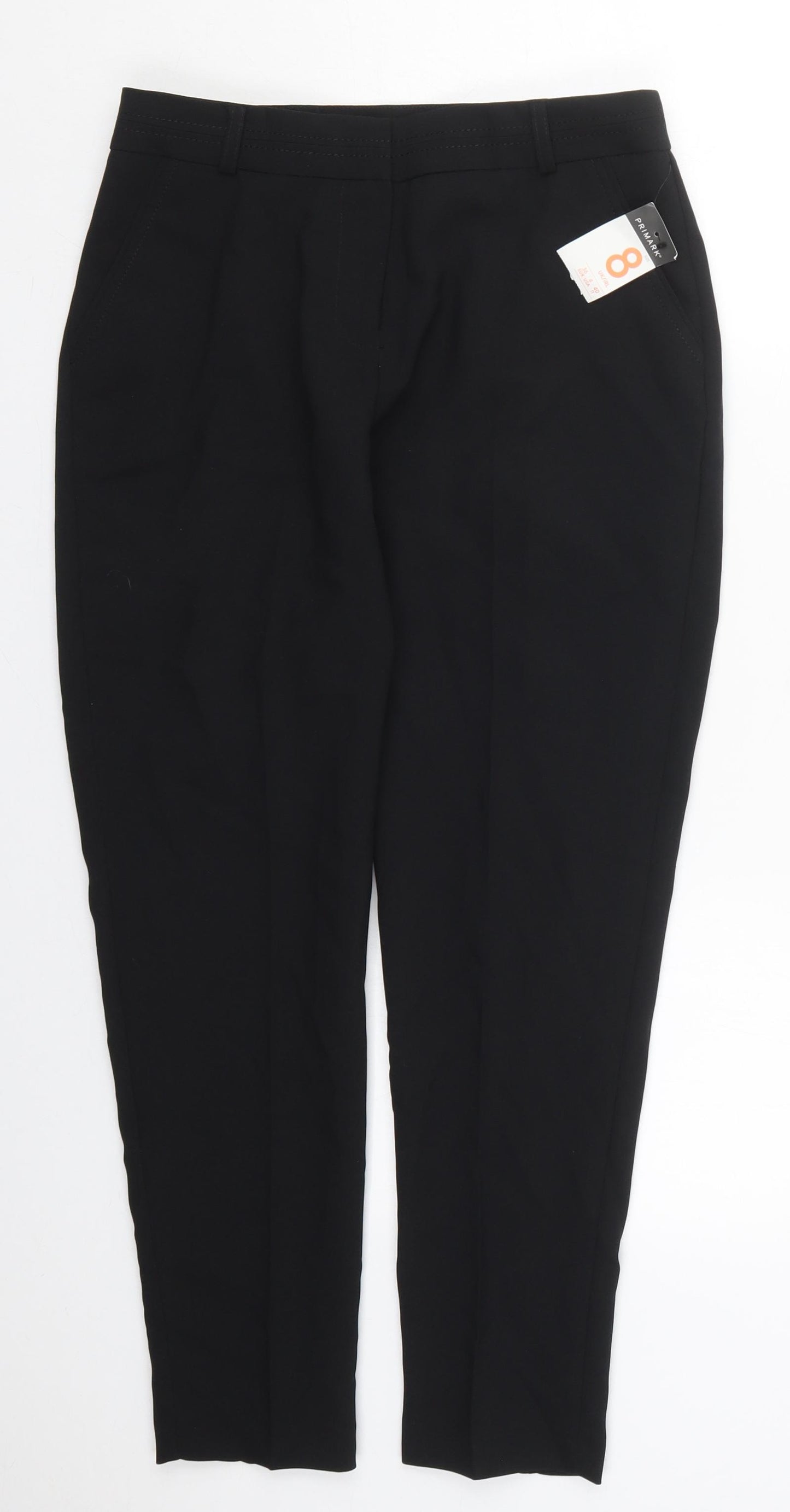Primark Womens Black  Polyester Trousers  Size 8 L27 in Slim Hook & Eye