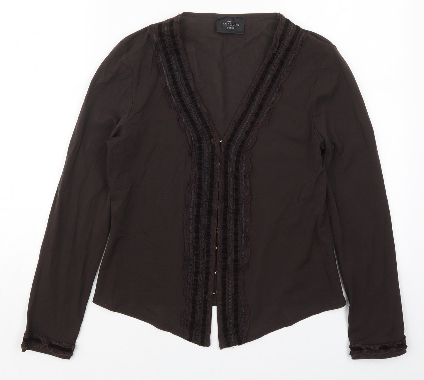 Principles Womens Brown  Nylon Basic Button-Up Size 12 V-Neck