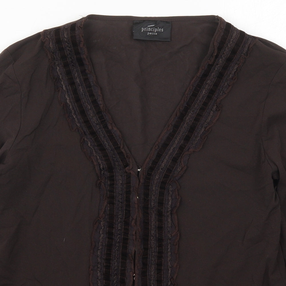 Principles Womens Brown  Nylon Basic Button-Up Size 12 V-Neck