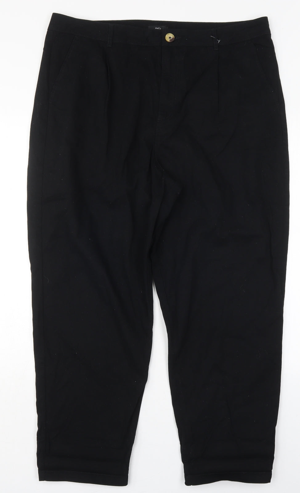 M&Co Womens Black  Cotton Trousers  Size 18 L27 in Regular Button