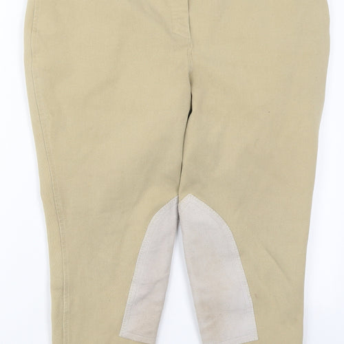 Caldene Womens Beige  Polyester Cropped Trousers Size 32 in L24 in Regular Hook & Eye - Horse Riding