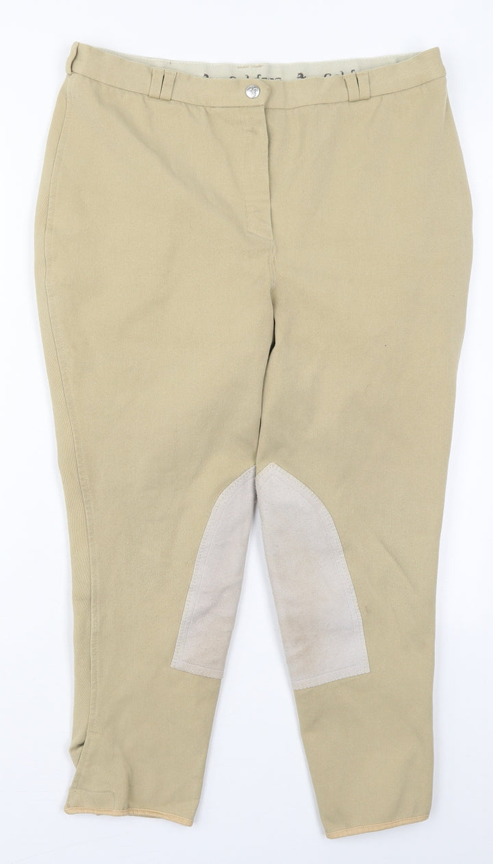 Caldene Womens Beige  Polyester Cropped Trousers Size 32 in L24 in Regular Hook & Eye - Horse Riding
