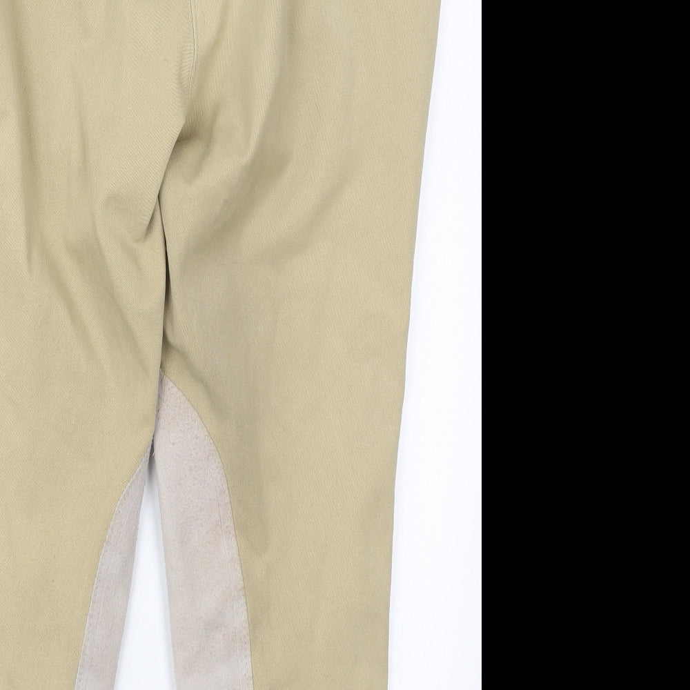 Caldene Womens Beige  Polyester Cropped Trousers Size 32 in L24 in Regular Hook & Eye - Horse Riding