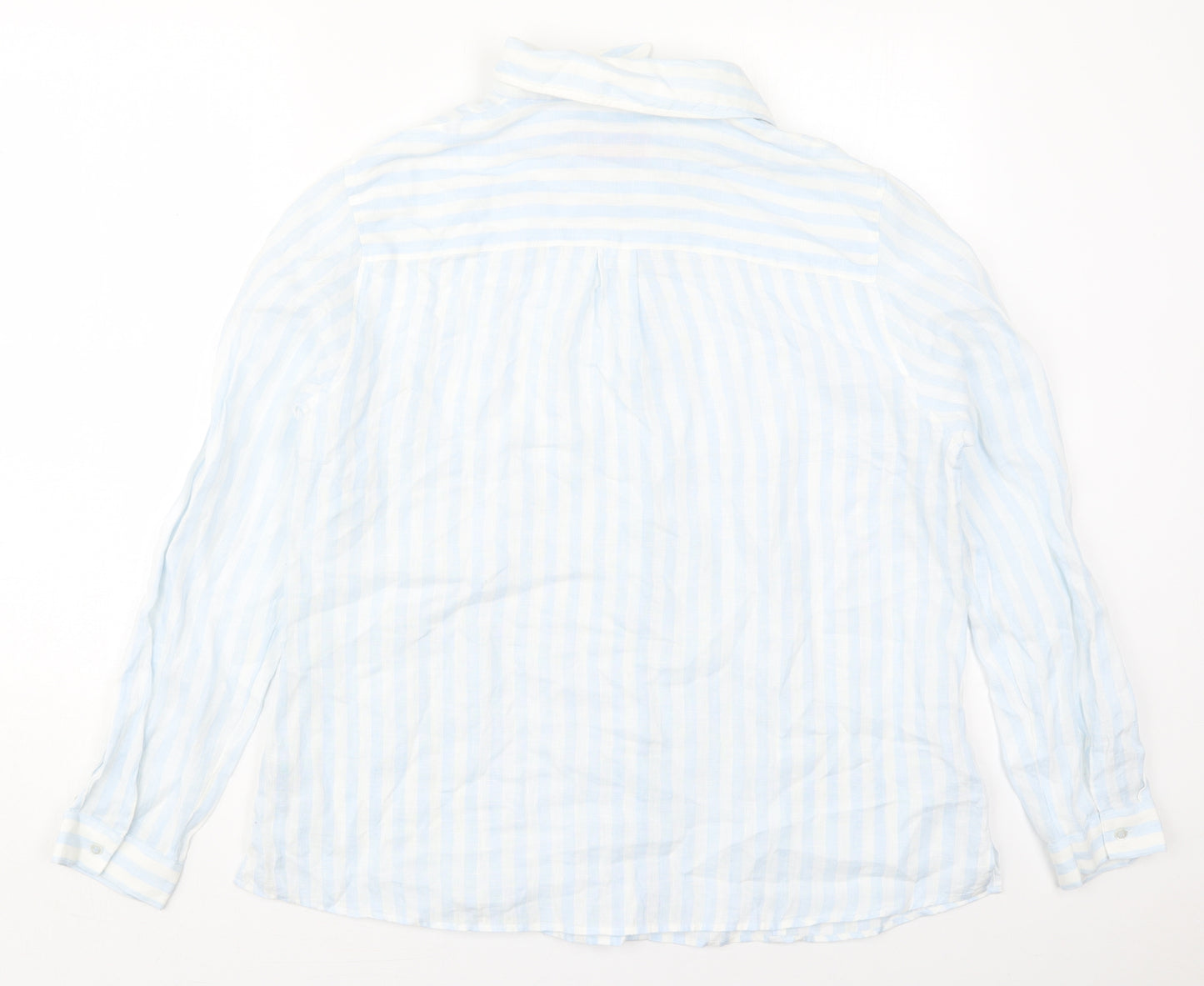 Hawes & Curtis Womens Blue Striped Linen Basic Button-Up Size 16 Collared
