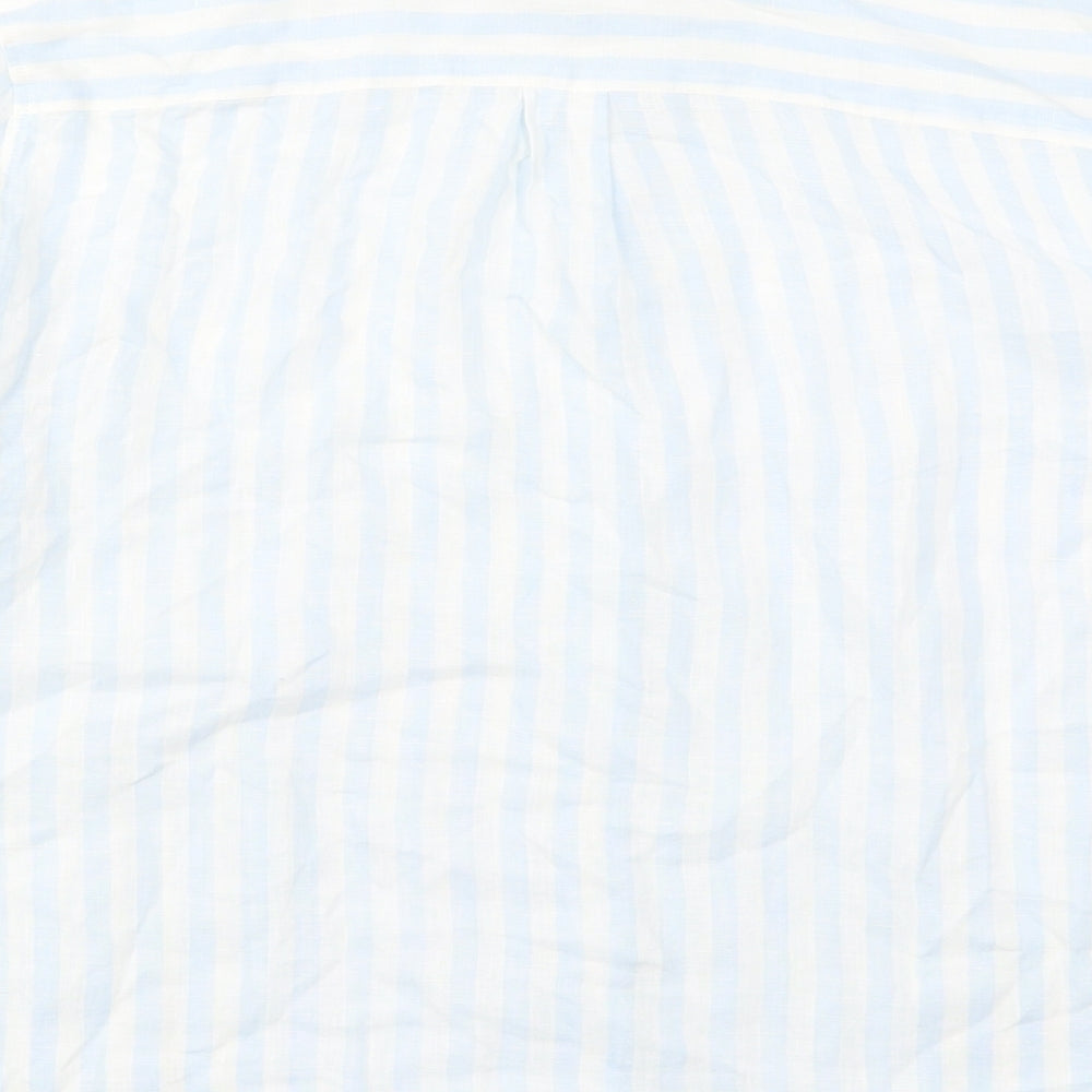 Hawes & Curtis Womens Blue Striped Linen Basic Button-Up Size 16 Collared