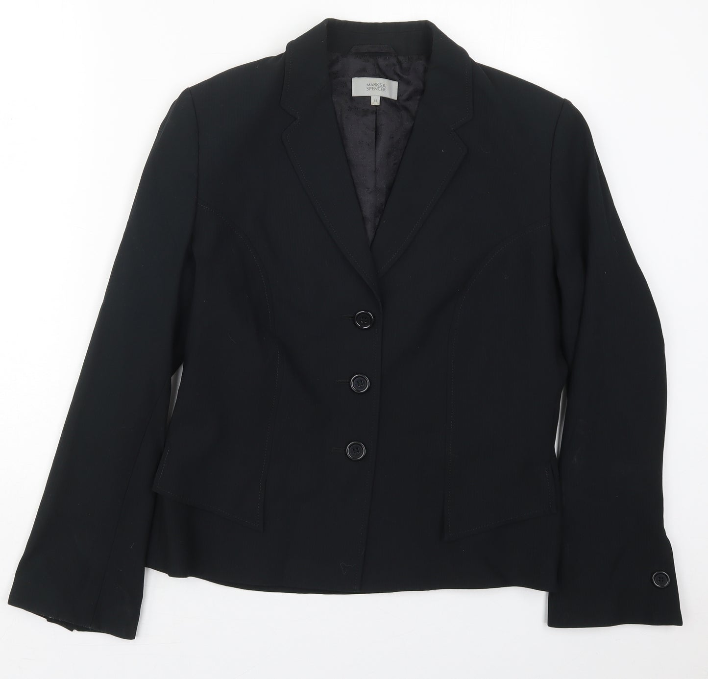 Marks and Spencer Womens Black Striped Polyester Jacket Suit Jacket Size 14