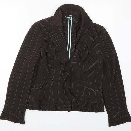 Hucke Womens Brown Striped  Jacket  Size 12  Hook & Eye