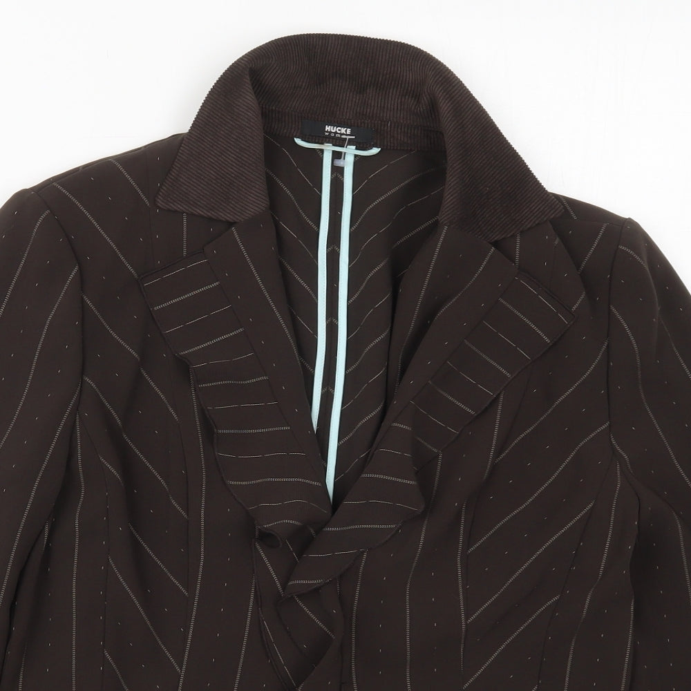 Hucke Womens Brown Striped  Jacket  Size 12  Hook & Eye
