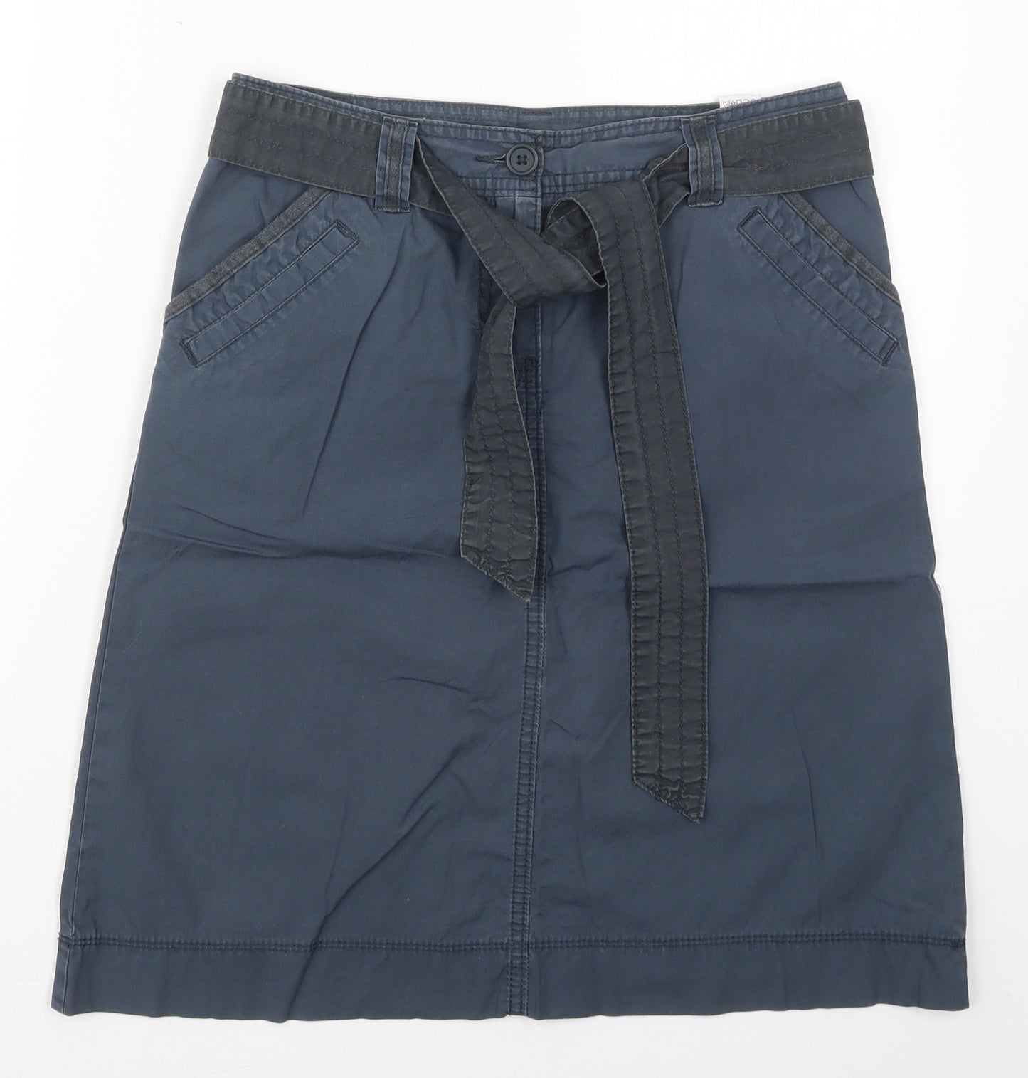 Marks and Spencer Womens Blue  Cotton A-Line Skirt Size 8   Button