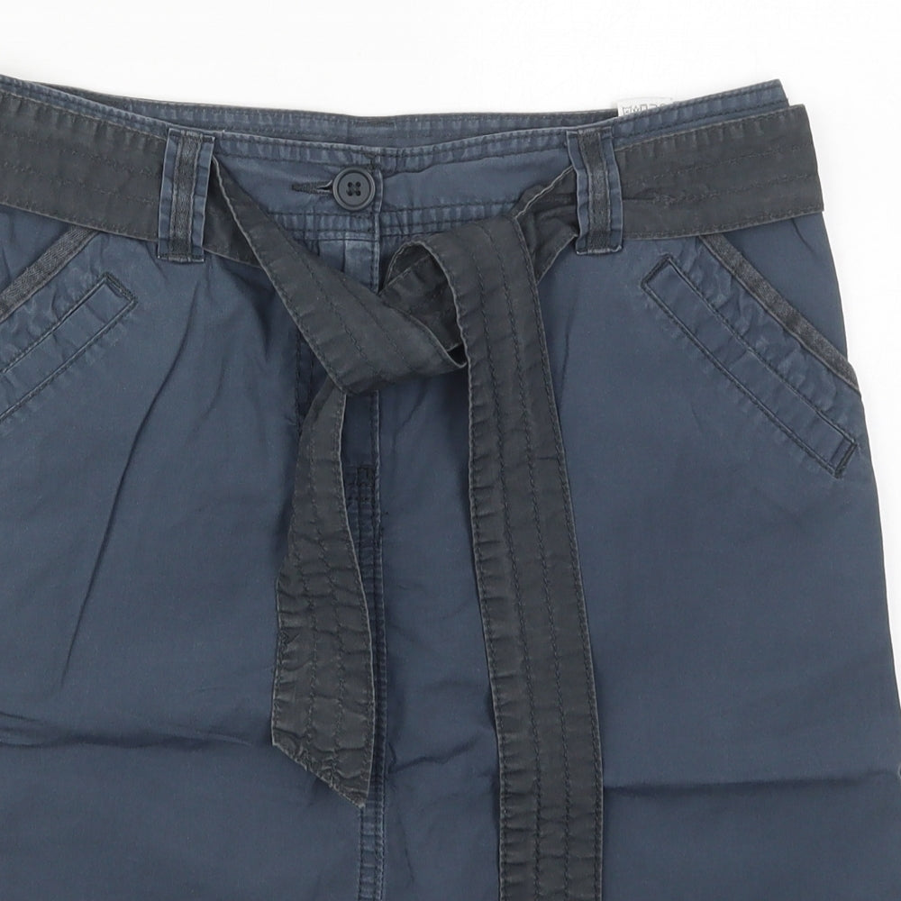 Marks and Spencer Womens Blue  Cotton A-Line Skirt Size 8   Button