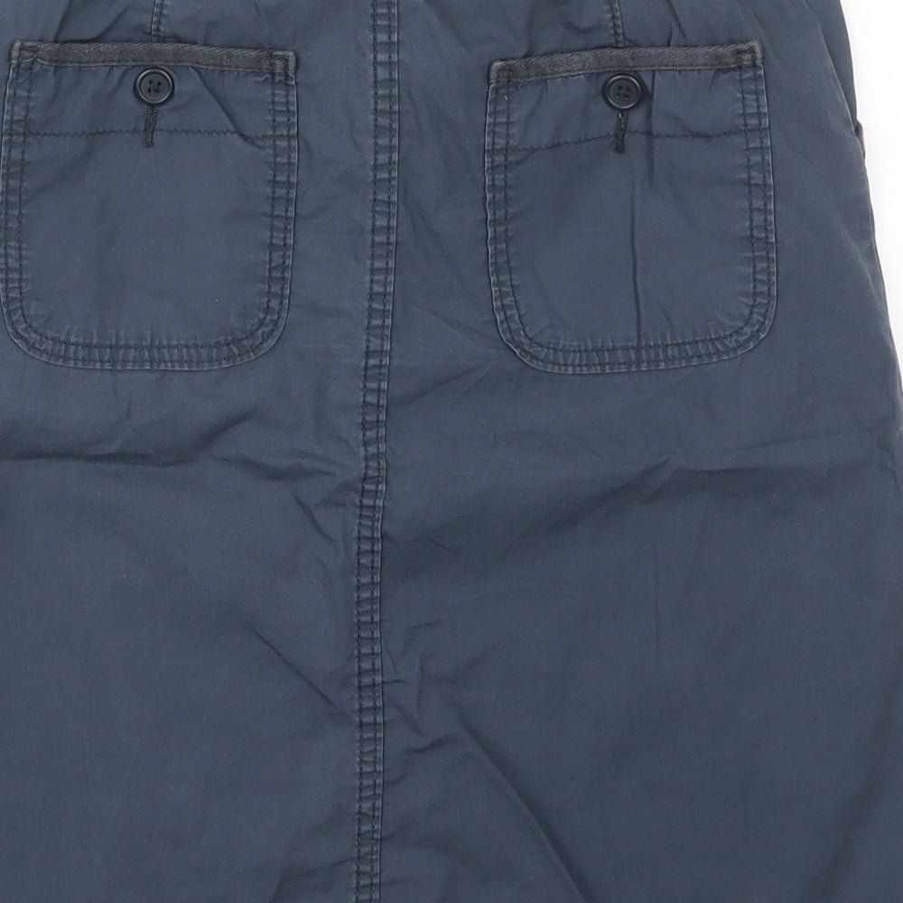 Marks and Spencer Womens Blue  Cotton A-Line Skirt Size 8   Button