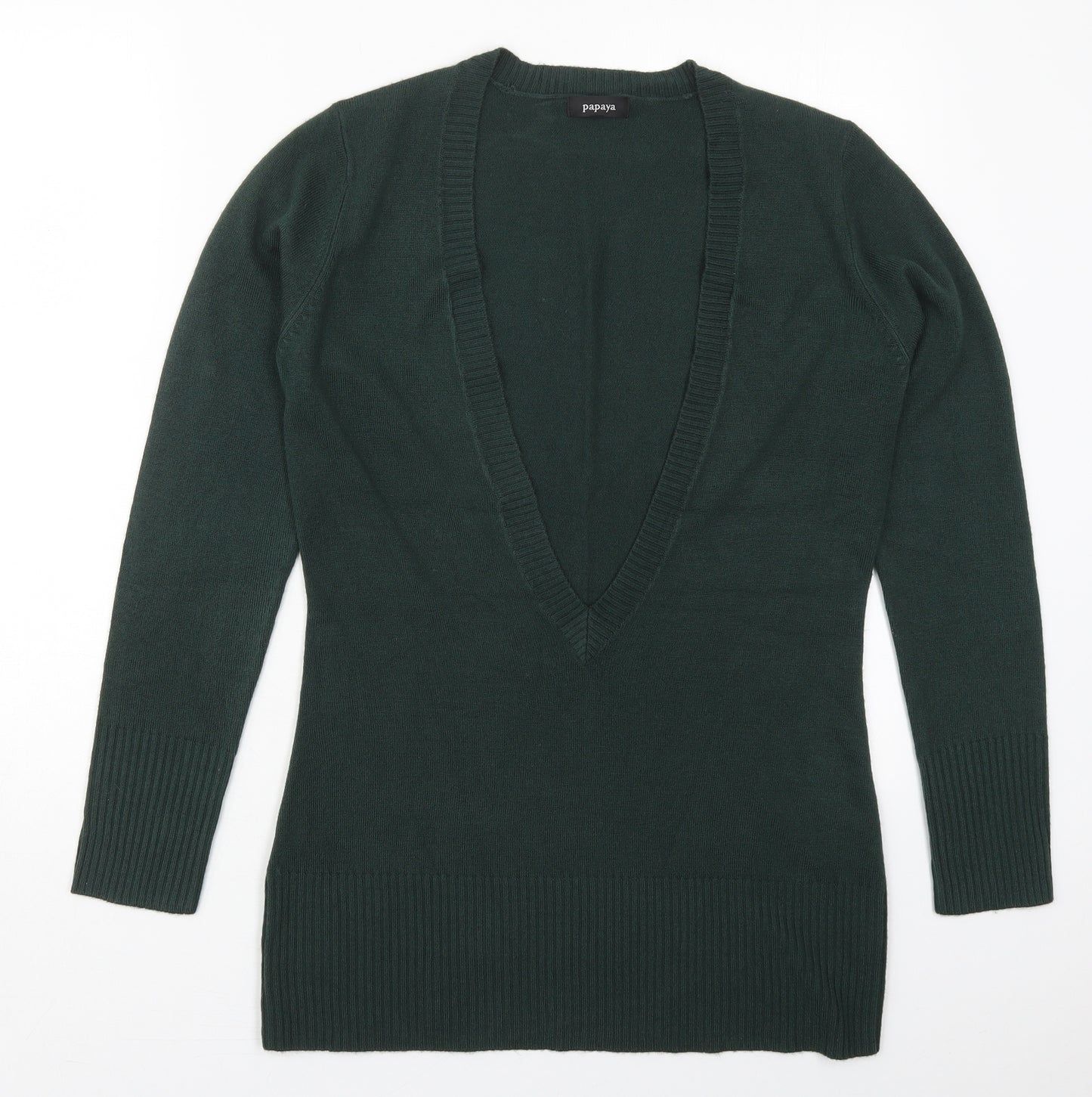 Papaya Womens Green V-Neck  Acrylic Pullover Jumper Size 12