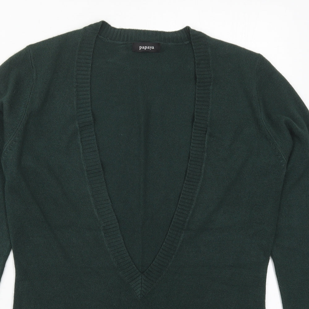 Papaya Womens Green V-Neck  Acrylic Pullover Jumper Size 12