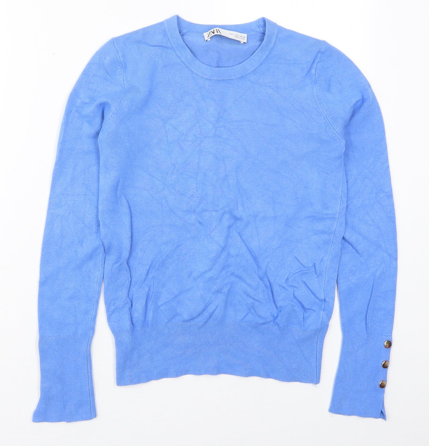 Zara Womens Blue Crew Neck  Viscose Pullover Jumper Size S