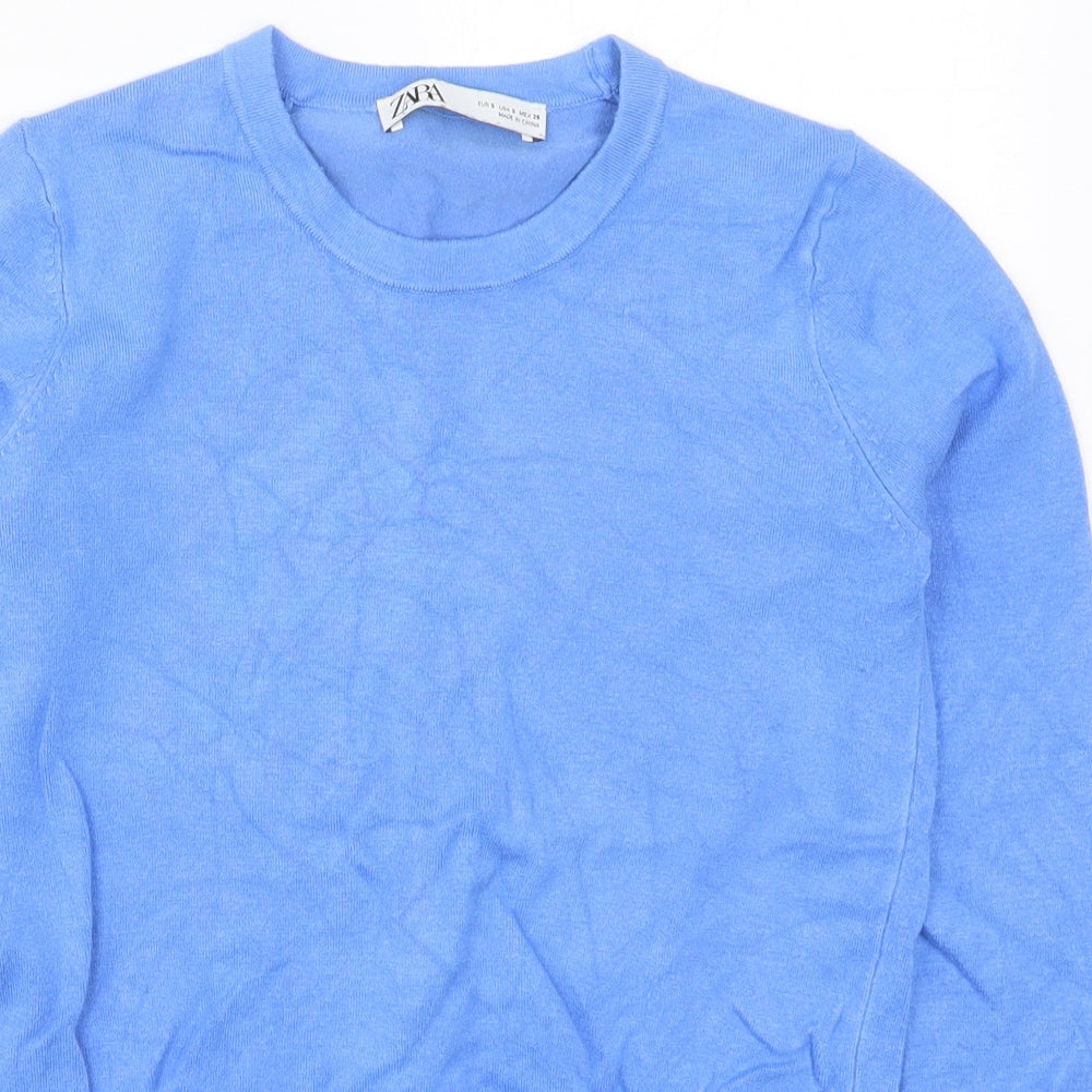Zara Womens Blue Crew Neck  Viscose Pullover Jumper Size S