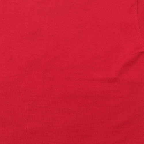 Jacques Vert Womens Red Floral Acrylic Basic T-Shirt Size S Round Neck