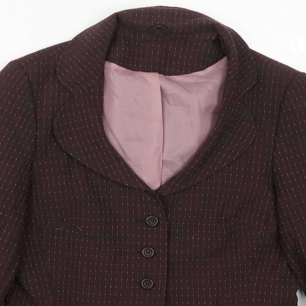 Dorothy Perkins Womens Brown Striped Polyester Jacket Suit Jacket Size 12