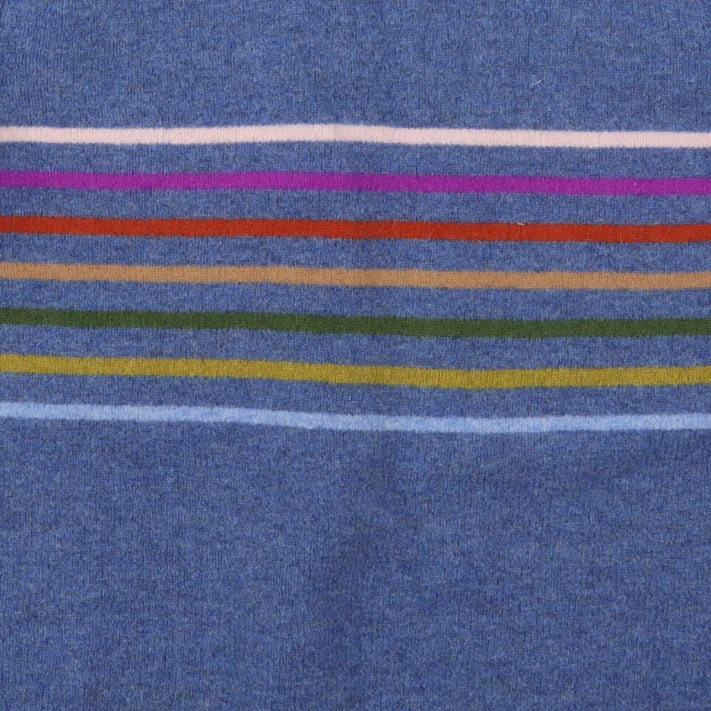 Woolovers Womens Blue Crew Neck Striped Wool Pullover Jumper Size XL