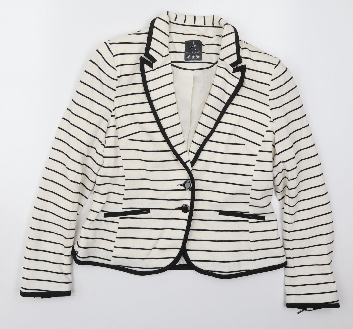 Atmosphere Womens White Striped Cotton Jacket Suit Jacket Size 14