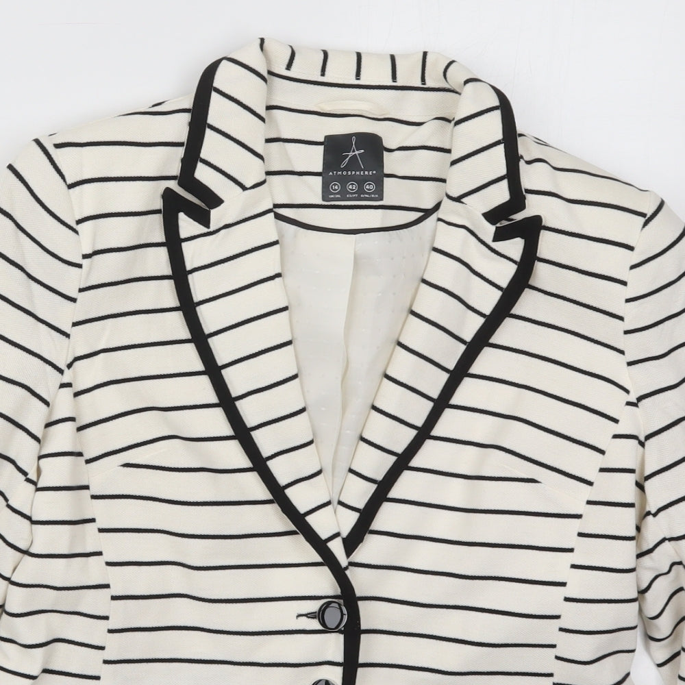Atmosphere Womens White Striped Cotton Jacket Suit Jacket Size 14