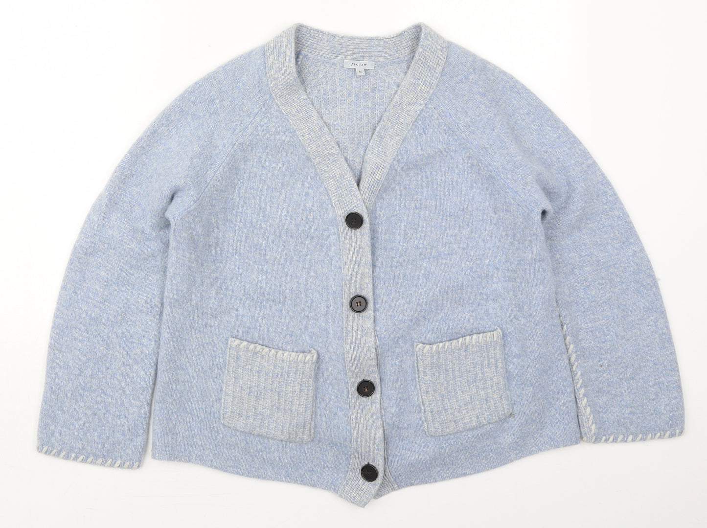 Jigsaw Womens Blue V-Neck  Wool Cardigan Jumper Size M