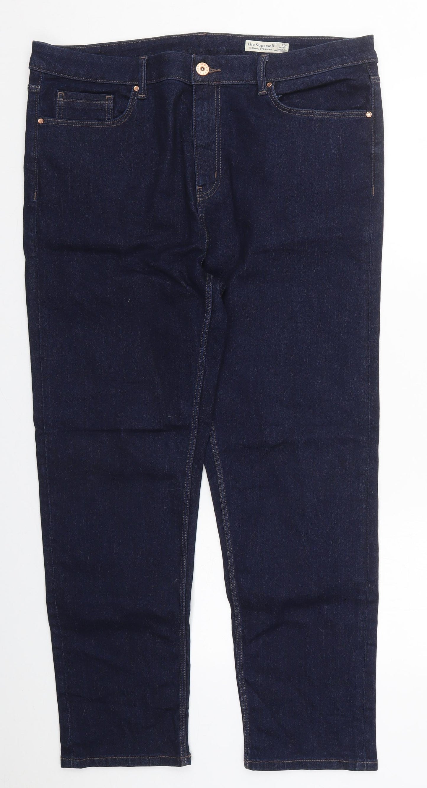 Marks and Spencer Womens Blue  Cotton Straight Jeans Size 20 L28 in Regular Button