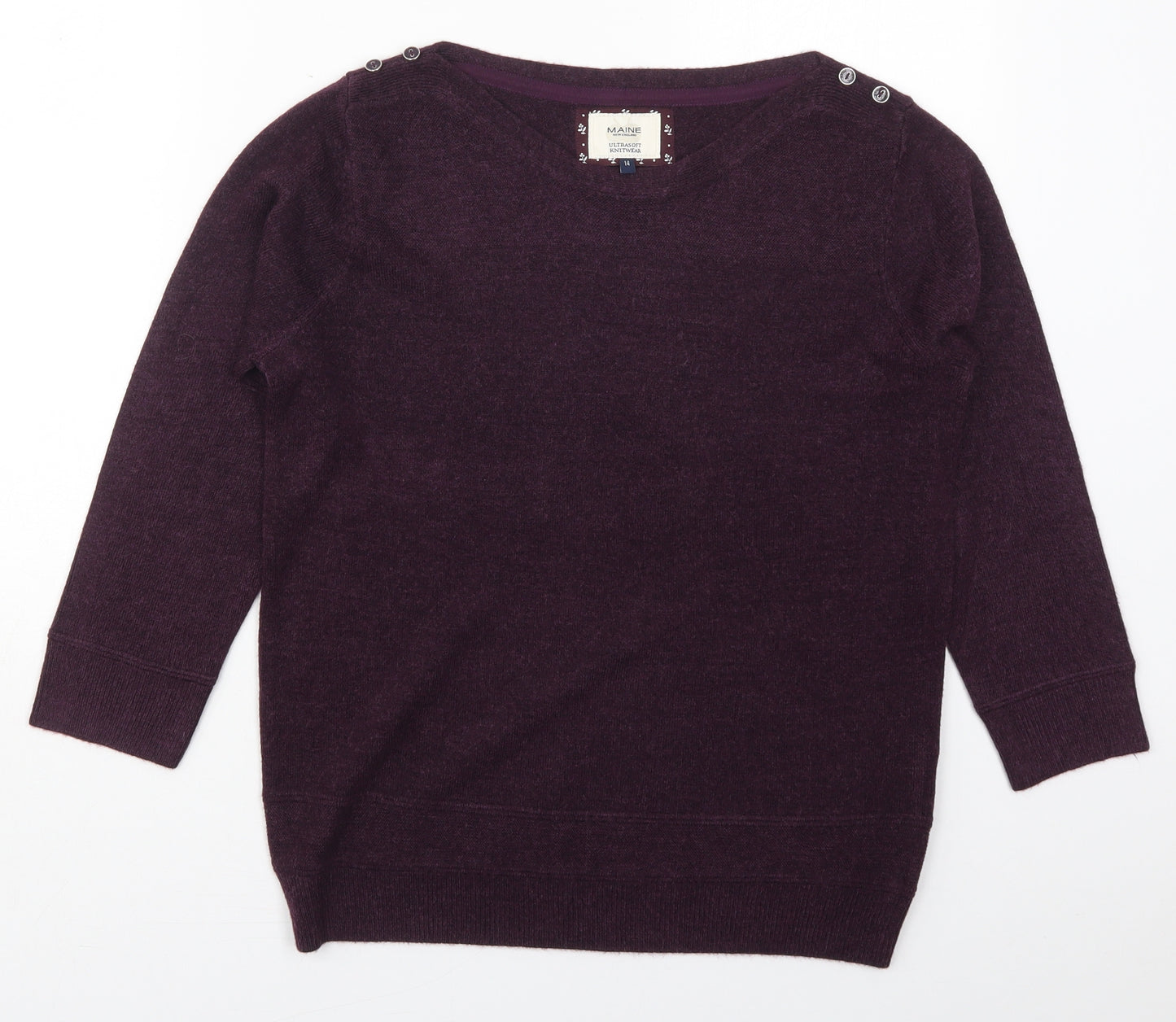 Maine Womens Purple Boat Neck  Acrylic Pullover Jumper Size 14