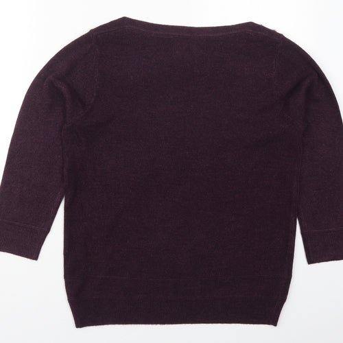 Maine Womens Purple Boat Neck  Acrylic Pullover Jumper Size 14