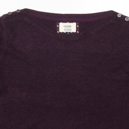 Maine Womens Purple Boat Neck  Acrylic Pullover Jumper Size 14