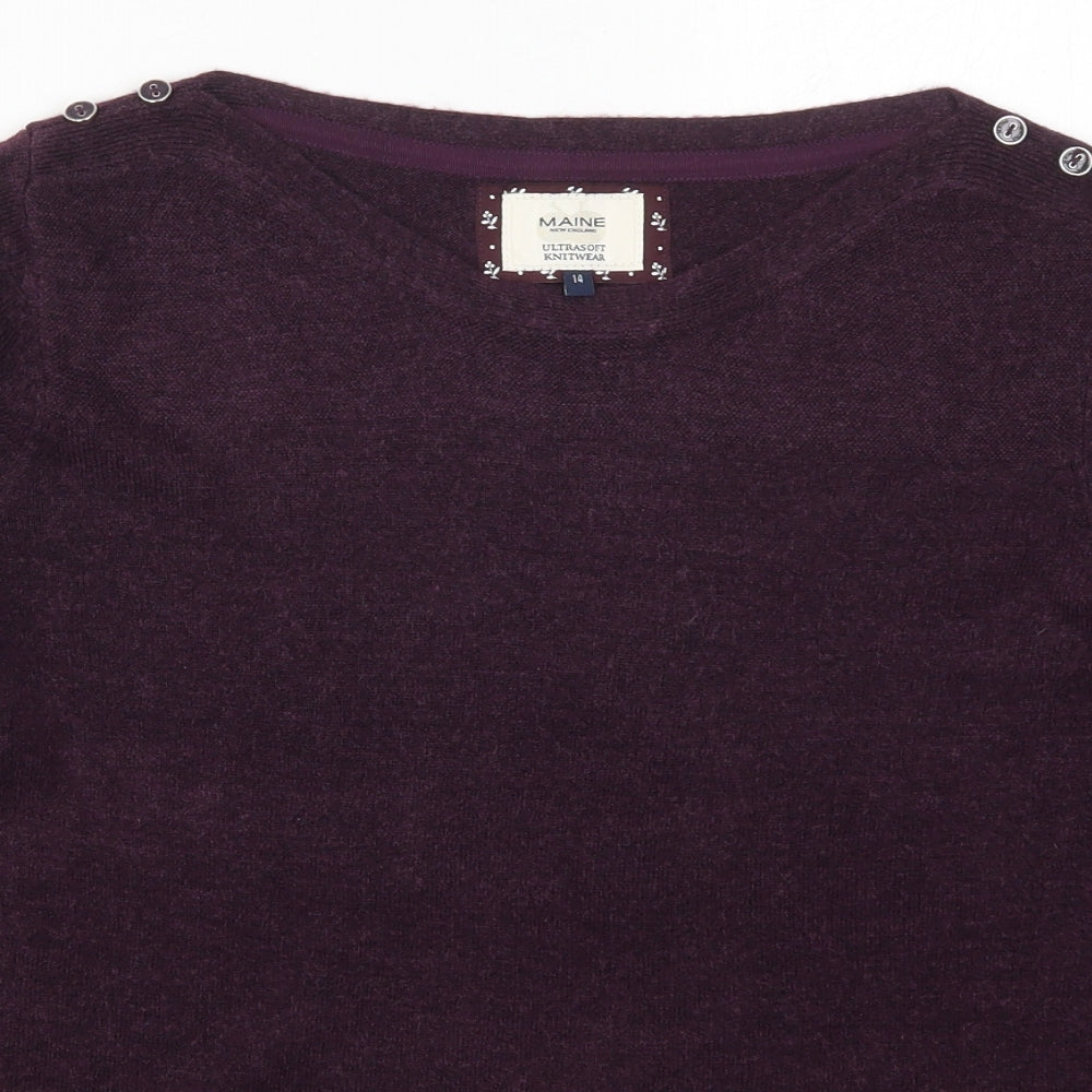 Maine Womens Purple Boat Neck  Acrylic Pullover Jumper Size 14