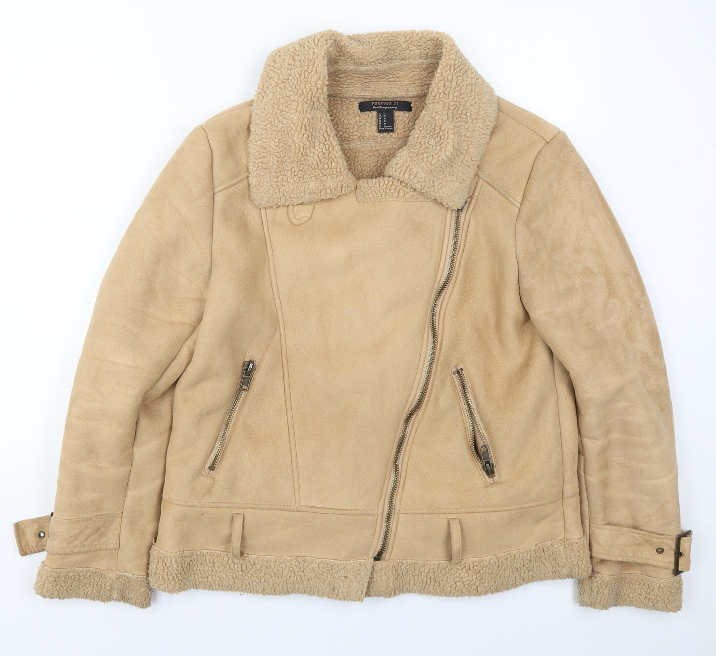 FOREVER 21 Womens Beige   Jacket  Size M  Zip
