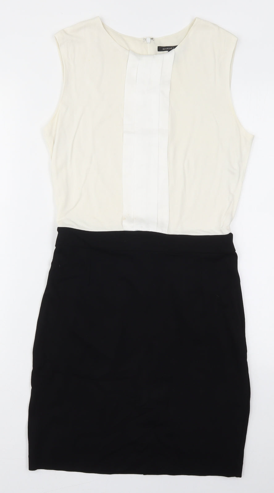 Mango Womens Black  Viscose Pencil Dress  Size M  Round Neck Zip - Black and White