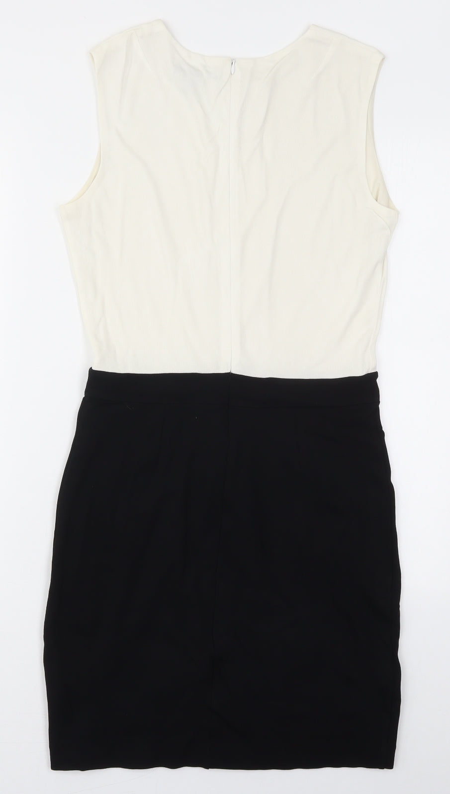 Mango Womens Black  Viscose Pencil Dress  Size M  Round Neck Zip - Black and White
