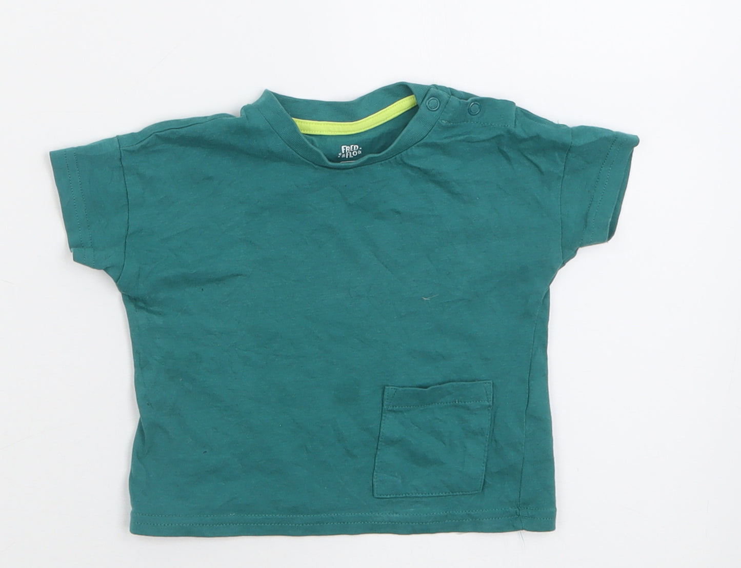 F&F Boys Green  Cotton Basic T-Shirt Size 3-6 Months Crew Neck Button