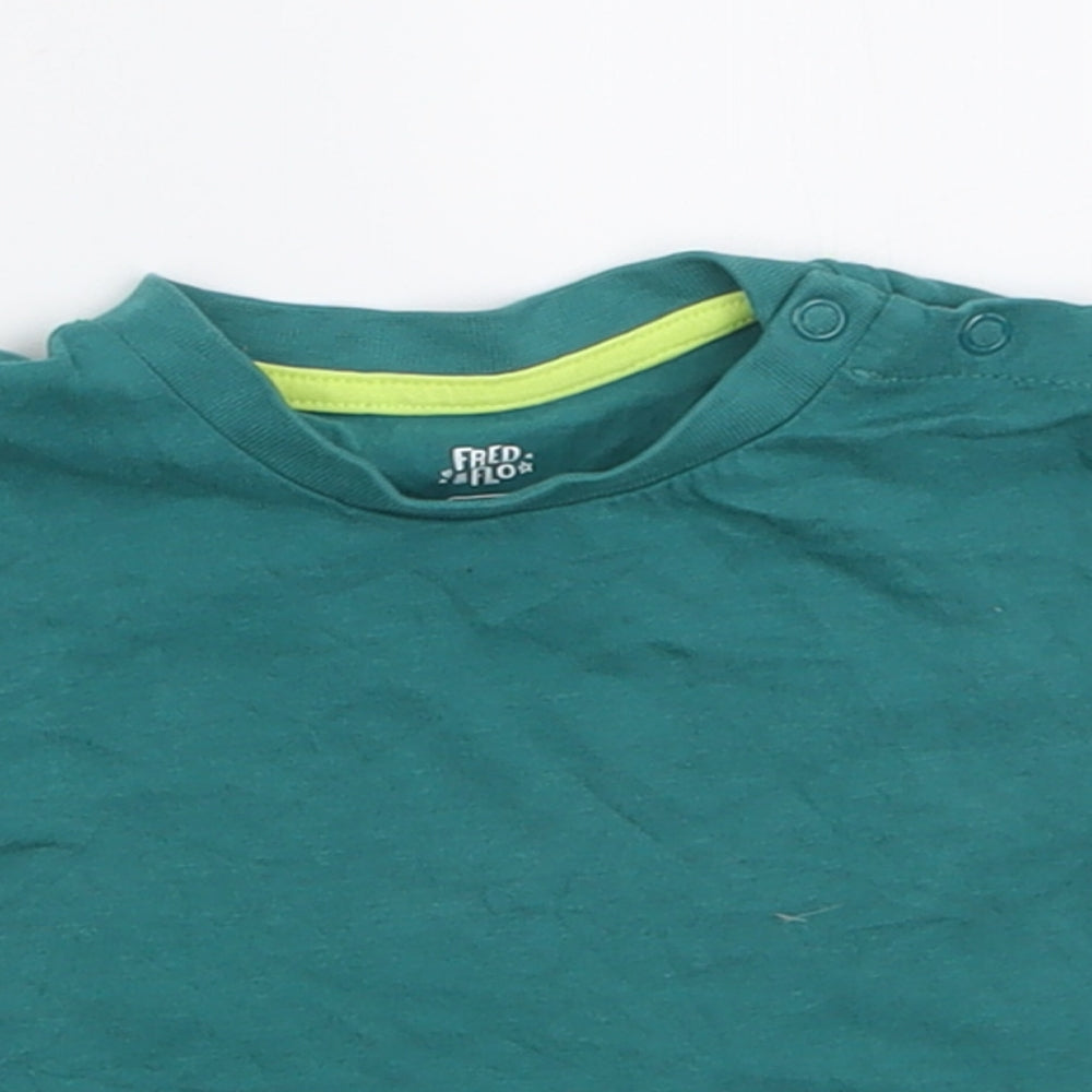 F&F Boys Green  Cotton Basic T-Shirt Size 3-6 Months Crew Neck Button