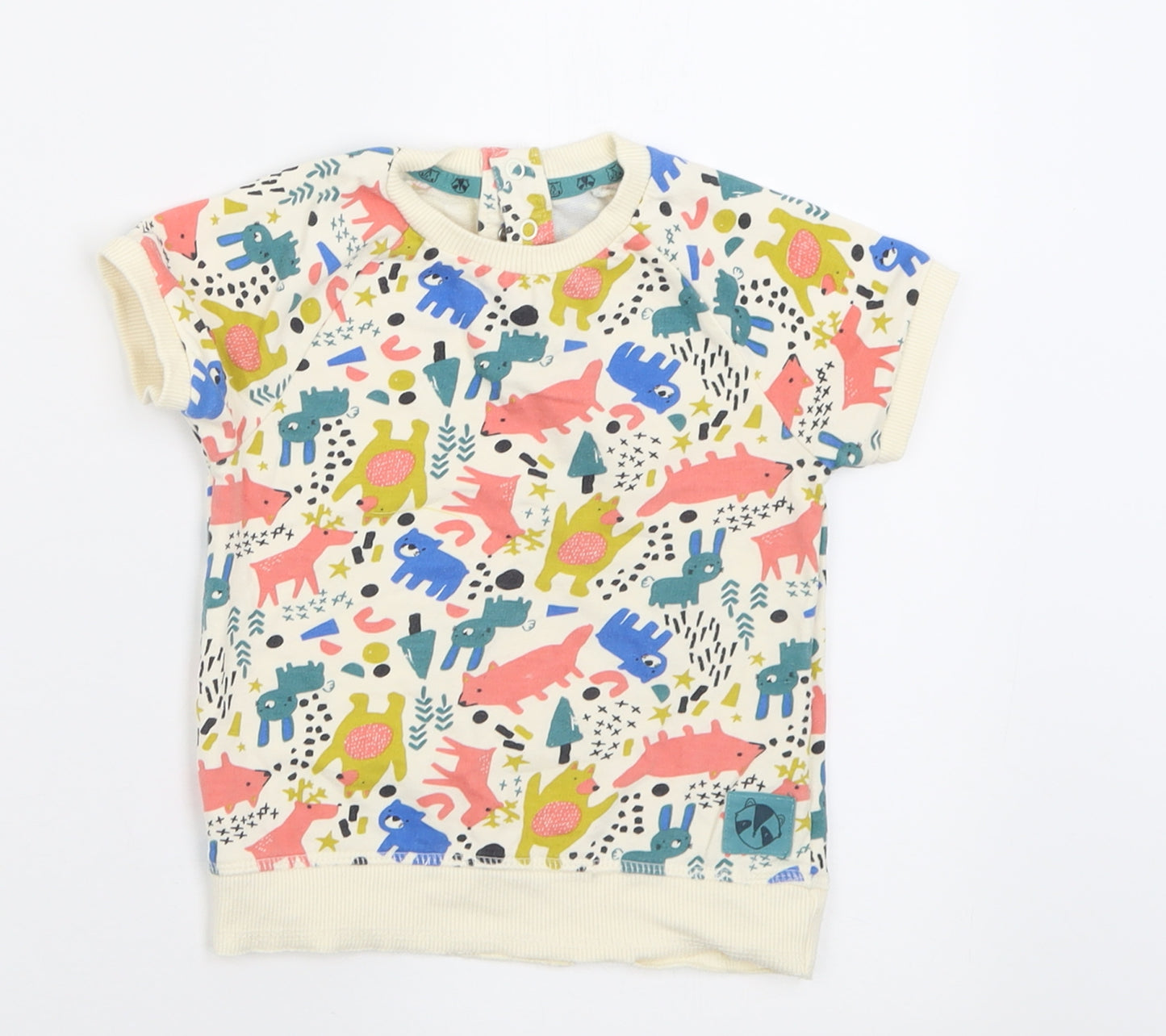 Mini Club Baby Multicoloured Geometric Cotton Basic T-Shirt Size 18-24 Months Crew Neck Button