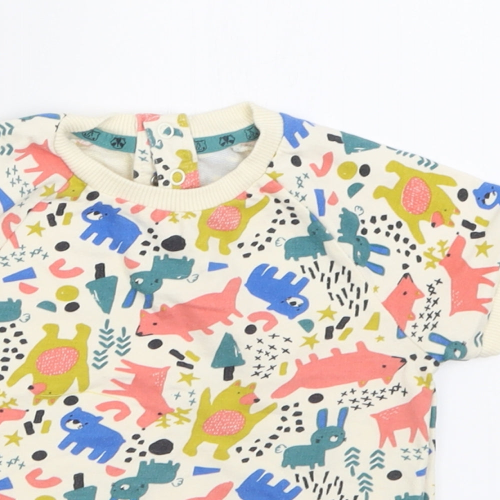 Mini Club Baby Multicoloured Geometric Cotton Basic T-Shirt Size 18-24 Months Crew Neck Button