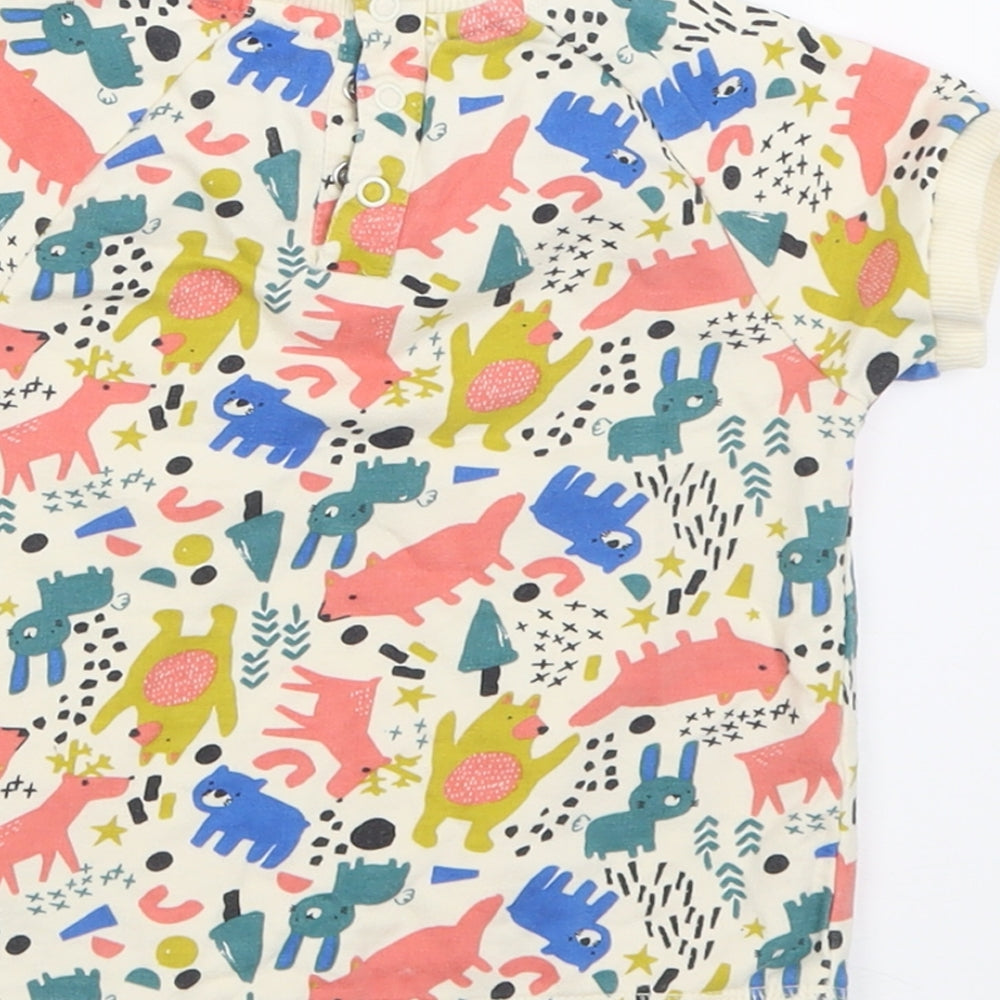 Mini Club Baby Multicoloured Geometric Cotton Basic T-Shirt Size 18-24 Months Crew Neck Button