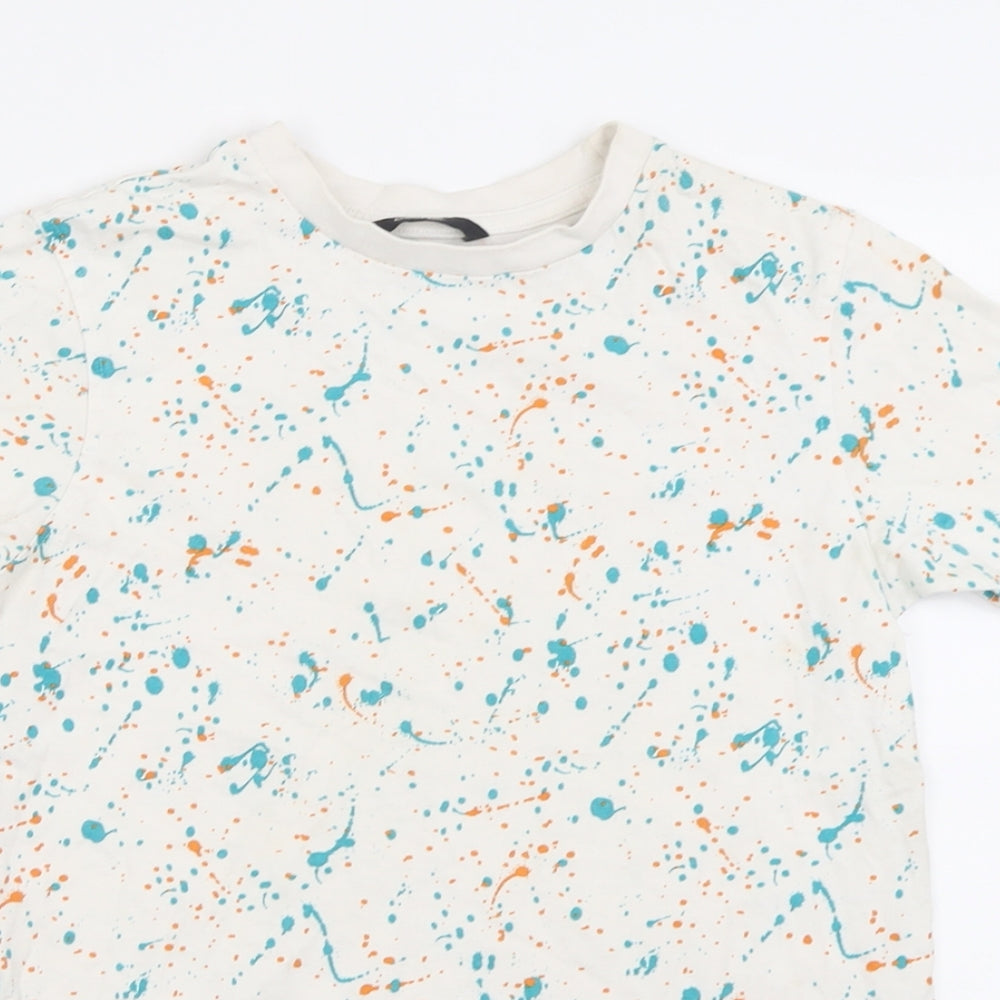 George Boys White Geometric Cotton Basic T-Shirt Size 9-10 Years Crew Neck Pullover