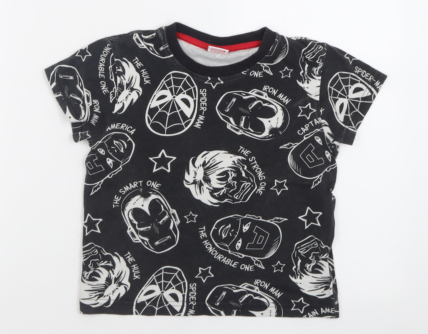 Matalan Boys Black Geometric Cotton Basic T-Shirt Size 6 Years Crew Neck Pullover - Marvel