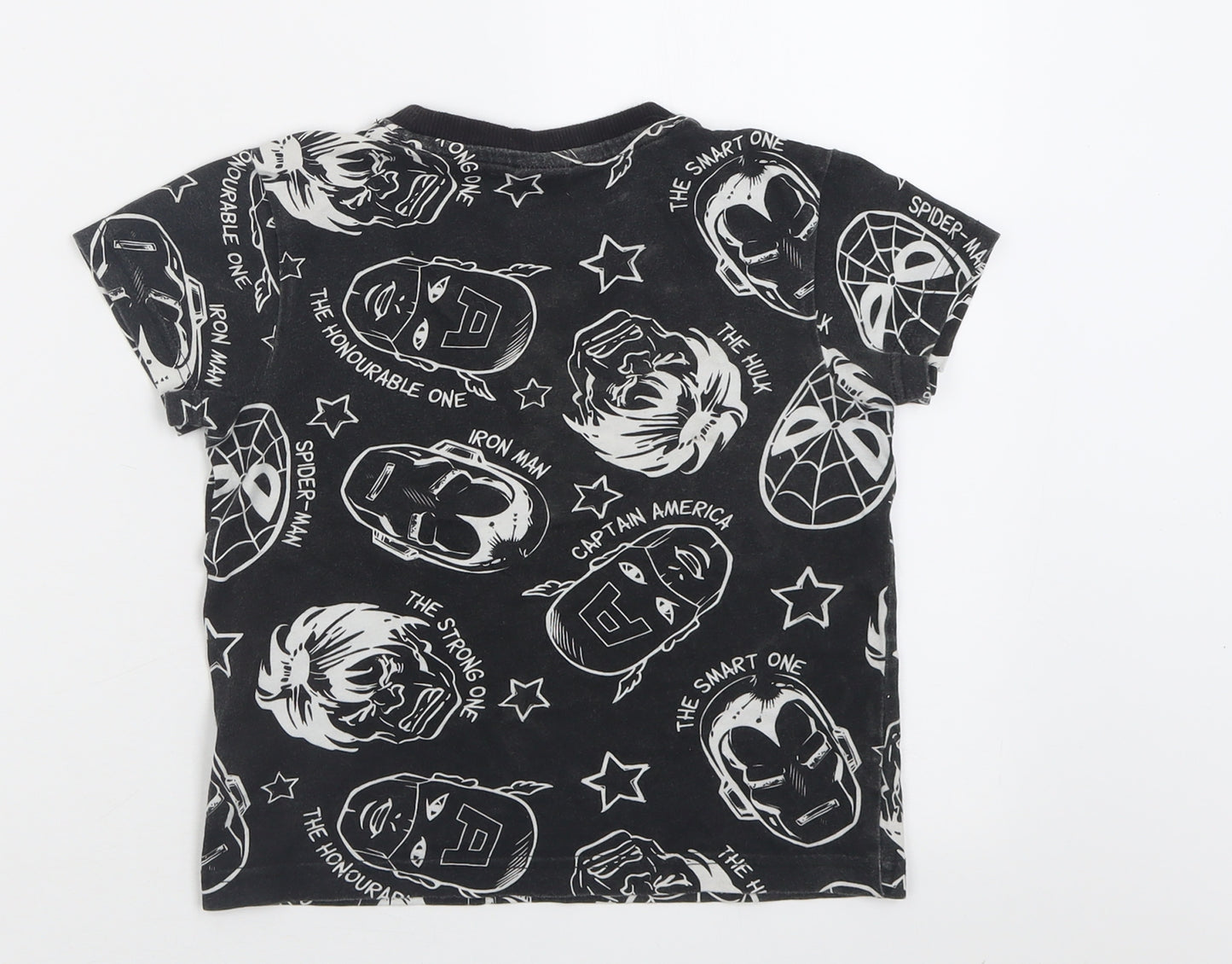 Matalan Boys Black Geometric Cotton Basic T-Shirt Size 6 Years Crew Neck Pullover - Marvel