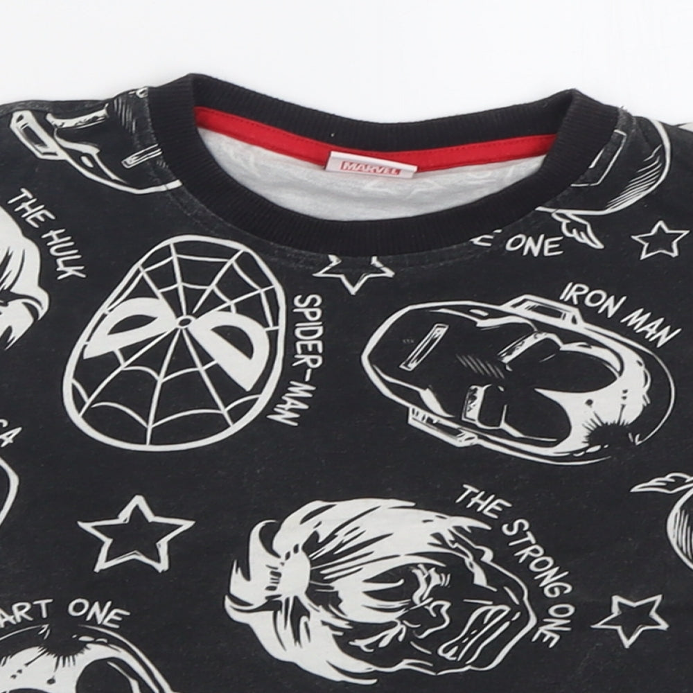Matalan Boys Black Geometric Cotton Basic T-Shirt Size 6 Years Crew Neck Pullover - Marvel