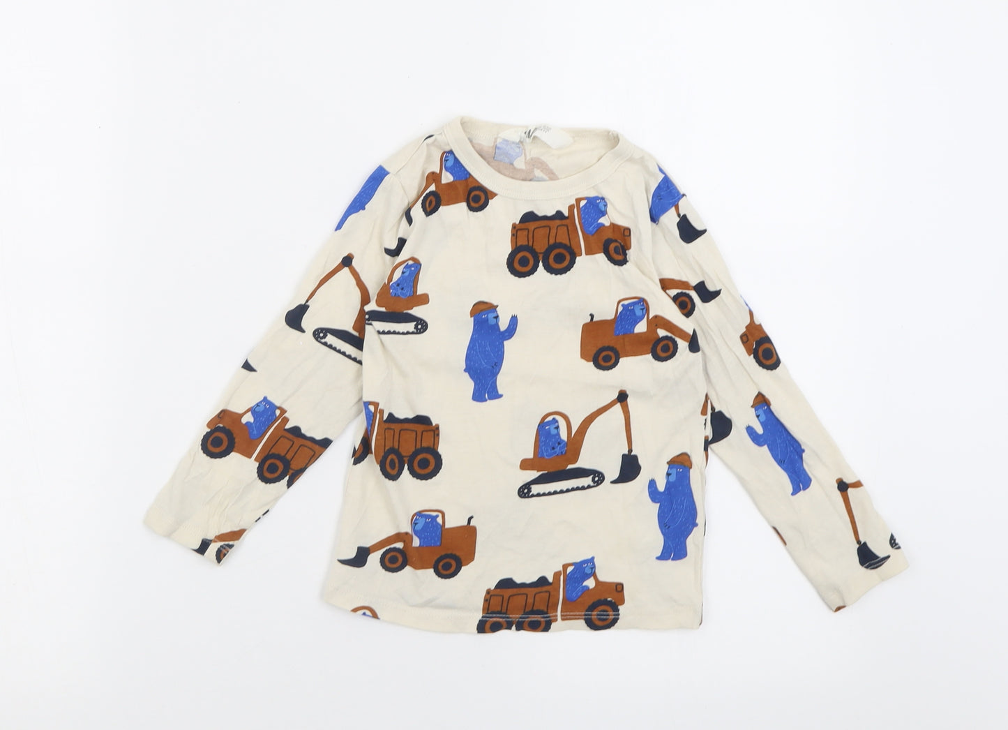 H&M Boys Beige Geometric Cotton Basic Casual Size 2-3 Years Crew Neck Pullover - trucks