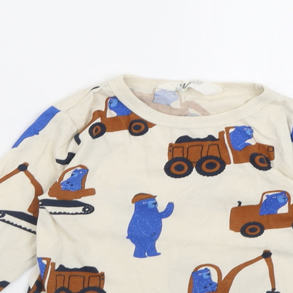 H&M Boys Beige Geometric Cotton Basic Casual Size 2-3 Years Crew Neck Pullover - trucks
